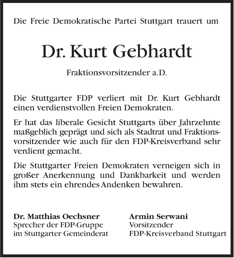  Traueranzeige für Kurt Gebhardt vom 10.06.2015 aus Stuttgarter Zeitung / Stuttgarter Nachrichten