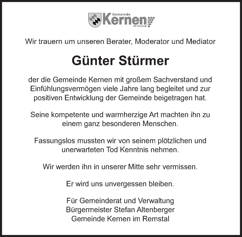  Traueranzeige für Günter Stürmer vom 26.01.2015 aus Stuttgarter Zeitung / Stuttgarter Nachrichten