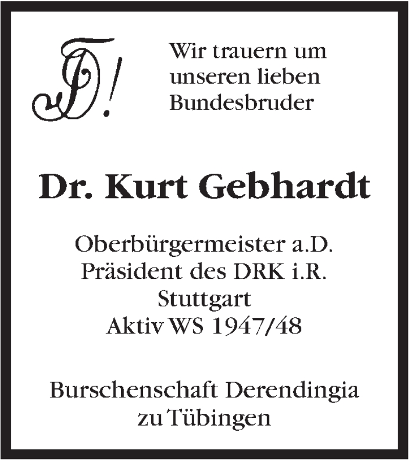  Traueranzeige für Kurt Gebhardt vom 13.06.2015 aus Stuttgarter Zeitung / Stuttgarter Nachrichten