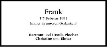 Traueranzeige von Frank  von Stuttgarter Zeitung / Stuttgarter Nachrichten
