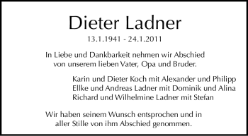 Traueranzeige von Dieter Ladner von Stuttgarter Zeitung / Stuttgarter Nachrichten