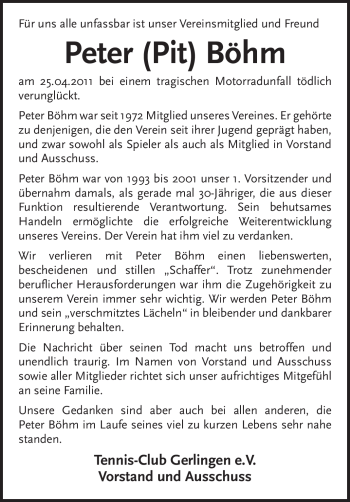 Traueranzeige von Peter Böhm von Leonberger Kreiszeitung / Strohgäu Extra