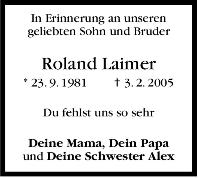  Traueranzeige für Roland Laimer vom 23.09.2011 aus Stuttgarter Zeitung / Stuttgarter Nachrichten