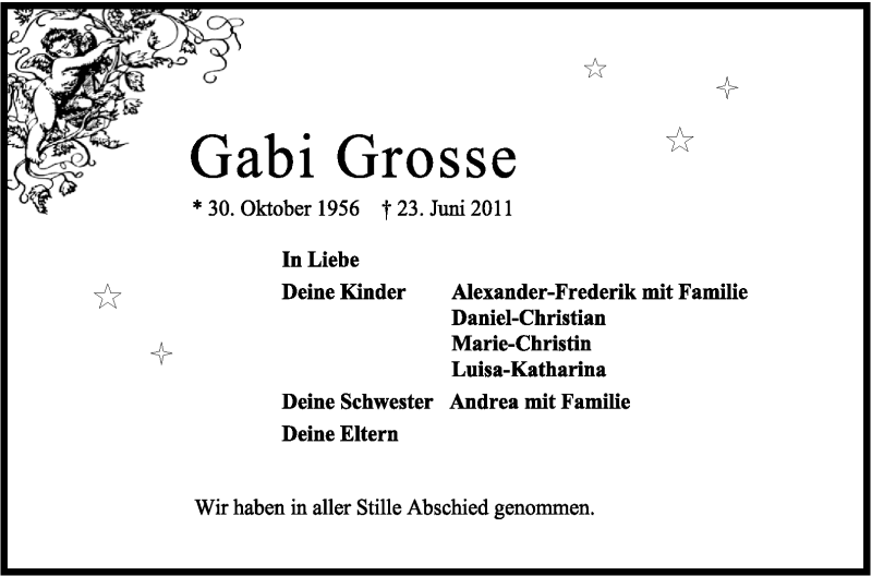  Traueranzeige für Gabi Grosse vom 16.07.2011 aus Stuttgarter Zeitung / Stuttgarter Nachrichten