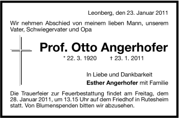 Traueranzeige von Otto Angerhofer von Leonberger Kreiszeitung / Strohgäu Extra