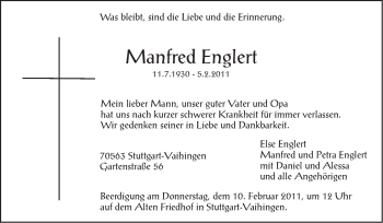 Traueranzeige von Manfred Englert von Stuttgarter Zeitung / Stuttgarter Nachrichten