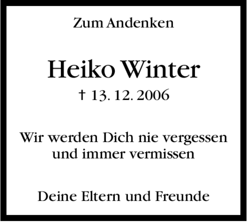  Traueranzeige für Heiko Winter vom 13.12.2010 aus Stuttgarter Zeitung / Stuttgarter Nachrichten