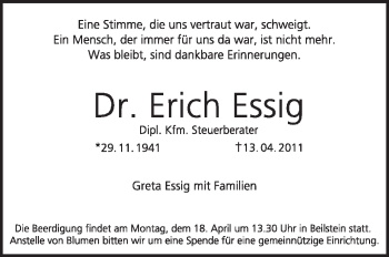 Traueranzeige von Erich Essig von Marbacher Zeitung