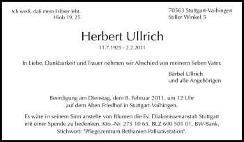 Traueranzeige von Ullrich Herbert von Stuttgarter Zeitung / Stuttgarter Nachrichten