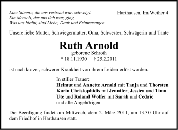 Traueranzeige von Ruth Arnold von Stuttgarter Zeitung / Stuttgarter Nachrichten