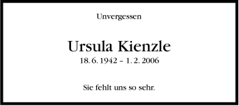 Traueranzeige von Ursula Kienzle von Stuttgarter Zeitung / Stuttgarter Nachrichten