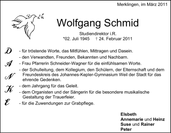 Traueranzeige von Wolfgang Schmid von Stuttgarter Zeitung / Stuttgarter Nachrichten