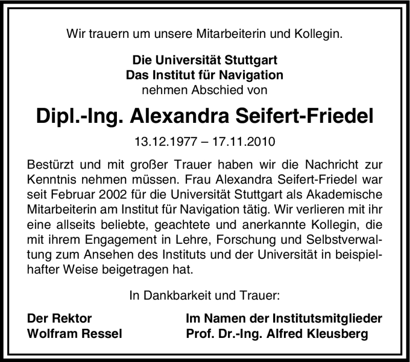  Traueranzeige für Alexandra Seifert-Friedel vom 19.11.2010 aus Stuttgarter Zeitung / Stuttgarter Nachrichten