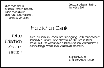 Traueranzeige von Otto Friedrich Kocher von Stuttgarter Zeitung / Stuttgarter Nachrichten