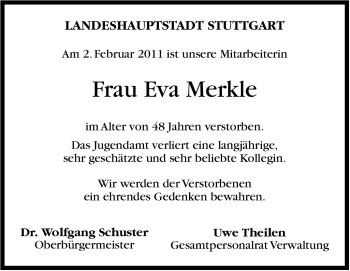 Traueranzeige von Eva Merkle von Stuttgarter Zeitung / Stuttgarter Nachrichten