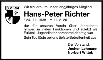 Traueranzeige von Hans-Peter Richter von Stuttgarter Zeitung / Stuttgarter Nachrichten