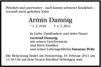 Traueranzeige von Armin Damnig von Stuttgarter Zeitung / Stuttgarter Nachrichten