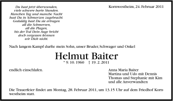 Traueranzeige von Helmut Baiter von Stuttgarter Zeitung / Stuttgarter Nachrichten