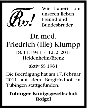 Traueranzeige von Friedrich Klumpp von Stuttgarter Zeitung / Stuttgarter Nachrichten