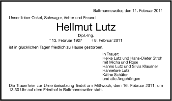 Traueranzeige von Hellmut Lutz von Stuttgarter Zeitung / Stuttgarter Nachrichten