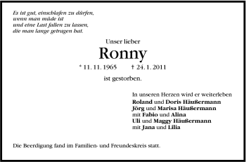 Traueranzeige von Ronny  von Stuttgarter Zeitung / Stuttgarter Nachrichten