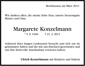 Traueranzeige von Margarete Konzelmann von Stuttgarter Zeitung / Stuttgarter Nachrichten