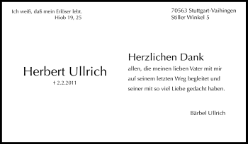 Traueranzeige von Ullrich Herbert von Stuttgarter Zeitung / Stuttgarter Nachrichten