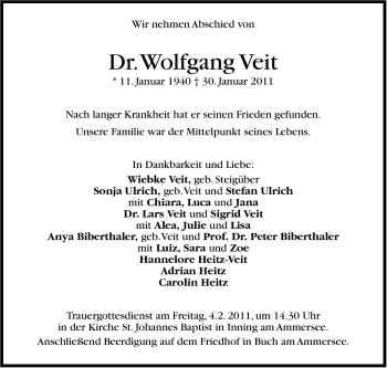 Traueranzeige von Wolfgang Veit von Stuttgarter Zeitung / Stuttgarter Nachrichten