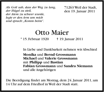 Traueranzeige von Otto Maier von Leonberger Kreiszeitung / Strohgäu Extra