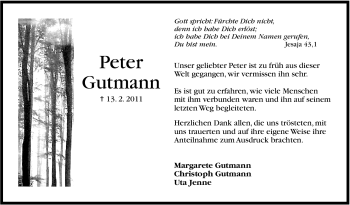 Traueranzeige von Peter Gutmann von Stuttgarter Zeitung / Stuttgarter Nachrichten