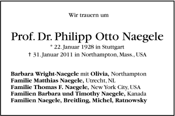 Traueranzeige von Otto Naegele von Stuttgarter Zeitung / Stuttgarter Nachrichten