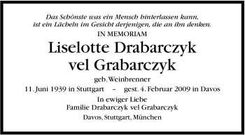 Traueranzeige von Liselotte Drabarczyk vel Grabarczyk von Stuttgarter Zeitung / Stuttgarter Nachrichten