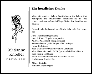 Traueranzeige von Marianne Knödler von Stuttgarter Zeitung / Stuttgarter Nachrichten