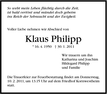 Traueranzeige von Klaus Philipp von Stuttgarter Zeitung / Stuttgarter Nachrichten