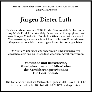 Traueranzeige von Jürgen Dieter Luth von Leonberger Kreiszeitung / Strohgäu Extra