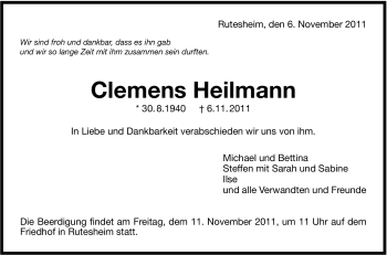 Traueranzeige von Clemens Heilmann von Leonberger Kreiszeitung / Strohgäu Extra