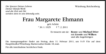 Traueranzeige von Margarete Ehmann von Stuttgarter Zeitung / Stuttgarter Nachrichten