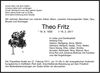 Traueranzeige von Theo Fritz von Stuttgarter Zeitung / Stuttgarter Nachrichten