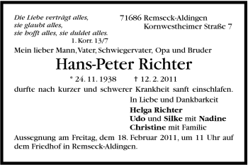 Traueranzeige von Hans-Peter Richter von Stuttgarter Zeitung / Stuttgarter Nachrichten