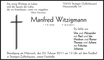 Traueranzeige von Manfred Witzigmann von Stuttgarter Zeitung / Stuttgarter Nachrichten
