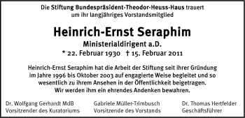 Traueranzeige von Heinrich-Ernst Seraphim von Stuttgarter Zeitung / Stuttgarter Nachrichten