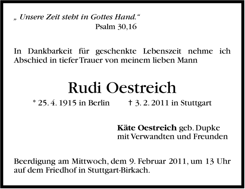  Traueranzeige für Rudi Oestreich vom 08.02.2011 aus Stuttgarter Zeitung / Stuttgarter Nachrichten