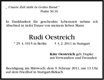 Traueranzeige von Rudi Oestreich von Stuttgarter Zeitung / Stuttgarter Nachrichten