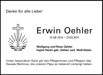 Traueranzeige von Erwin Oehler von Stuttgarter Zeitung / Stuttgarter Nachrichten