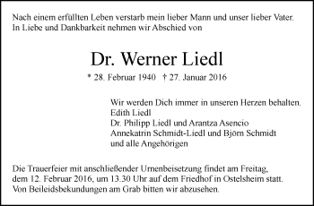 Traueranzeige von Werner Liedl von Stuttgarter Zeitung / Stuttgarter Nachrichten