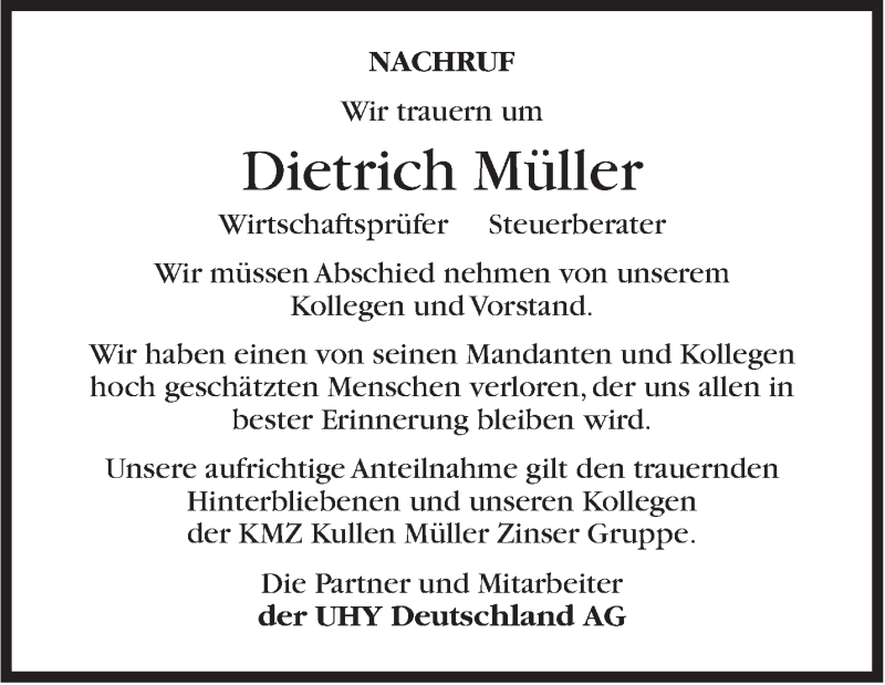  Traueranzeige für Dietrich Müller vom 14.11.2016 aus Stuttgarter Zeitung / Stuttgarter Nachrichten