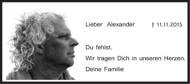  Traueranzeige für Alexander Nensel vom 11.11.2016 aus Stuttgarter Zeitung / Stuttgarter Nachrichten