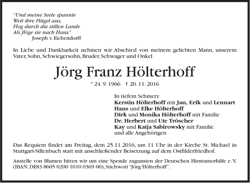  Traueranzeige für Jörg Franz Hölterhoff vom 23.11.2016 aus Stuttgarter Zeitung / Stuttgarter Nachrichten