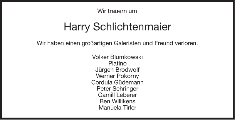  Traueranzeige für Harry Schlichtenmaier vom 17.12.2016 aus Stuttgarter Zeitung / Stuttgarter Nachrichten