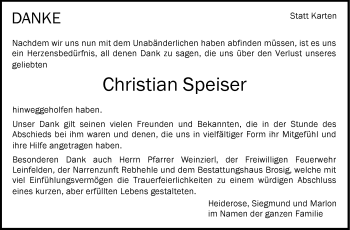 Traueranzeige von Christian Speiser von Stuttgarter Zeitung / Stuttgarter Nachrichten